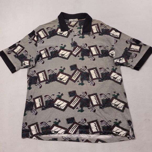 Penguin Club Pullover Short Sleeve Polo Shirt Mens Size Large L Beige Black - Picture 2 of 10